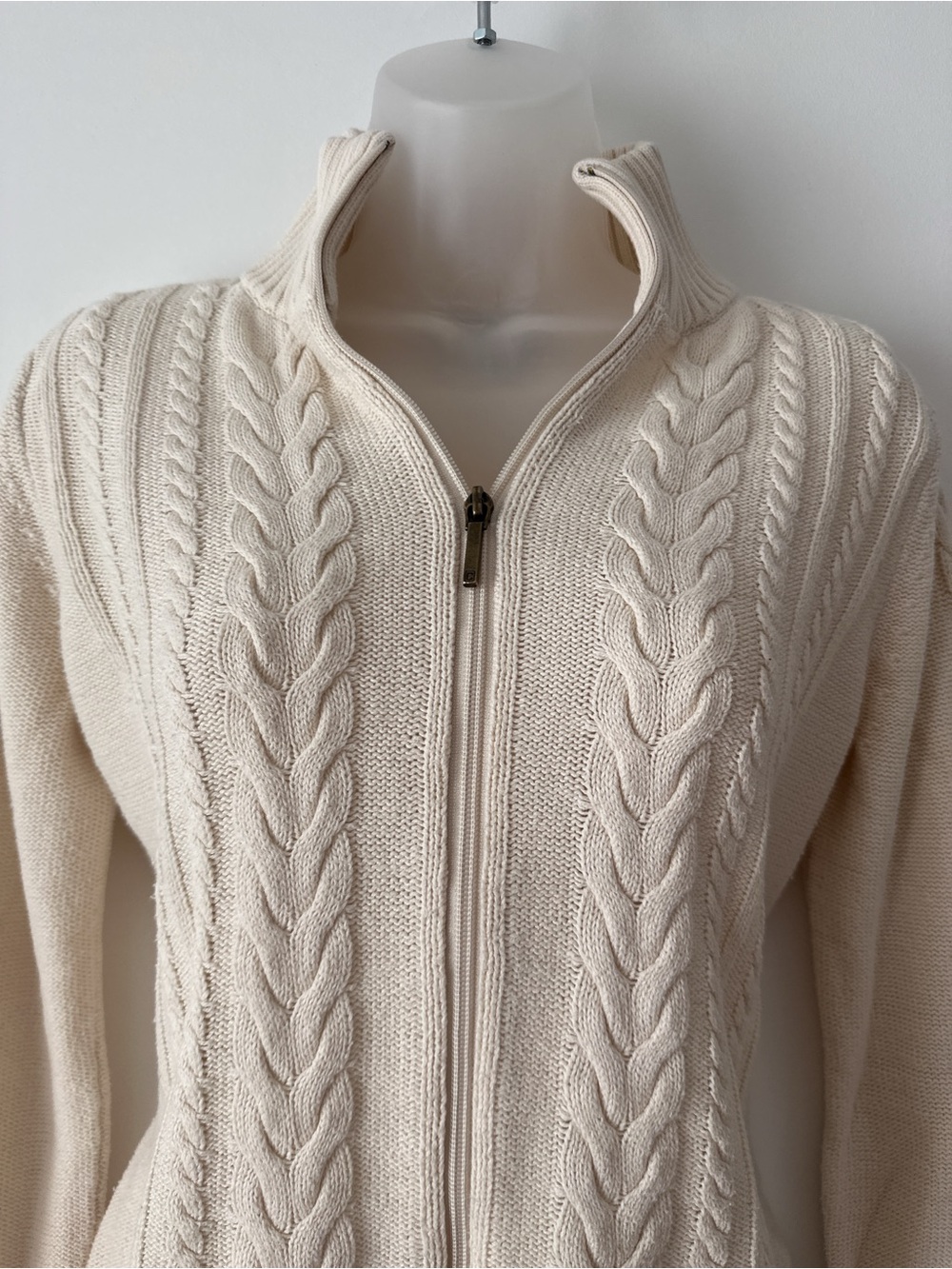 90s y2k cable knit cream zip sweater - Picture 5 of 5